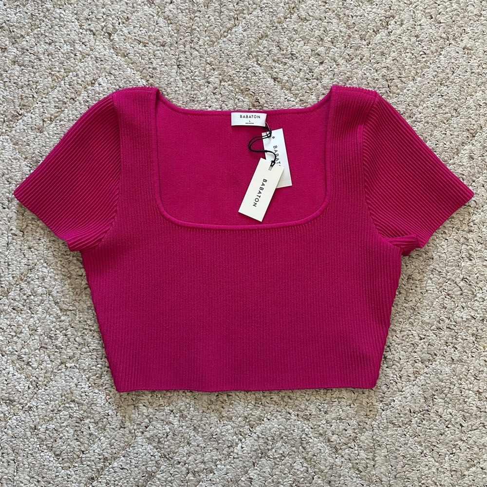 Aritzia Babaton Magenta Sculpt Ribbed Crop Top NWT